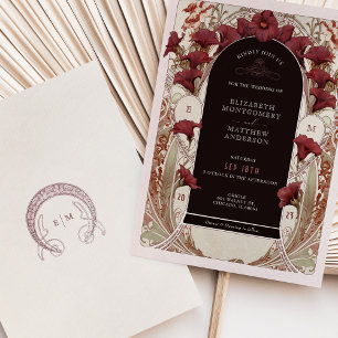 Burgundy Calla Lily Wedding Art Nouveau Mucha Invitation