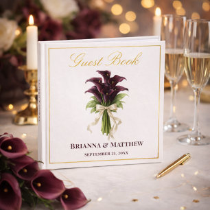 Burgundy Calla Lily Wedding Bouquet Ivory Ribbon Guest Book
