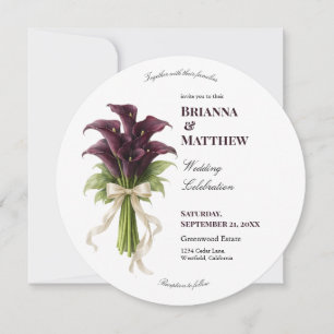 Burgundy Calla Lily Wedding Bouquet Ivory Ribbon  Invitation