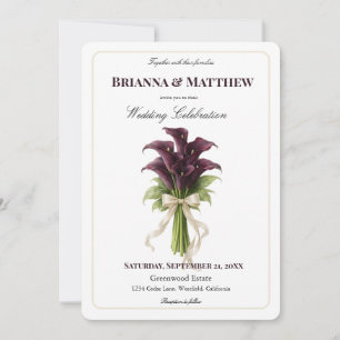 Burgundy Calla Lily Wedding Bouquet Ivory Ribbon Invitation