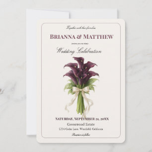 Burgundy Calla Lily Wedding Bouquet Ivory Ribbon  Invitation