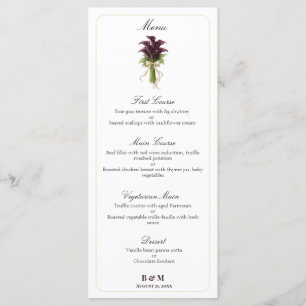 Burgundy Calla Lily Wedding Bouquet Ivory Ribbon Menu