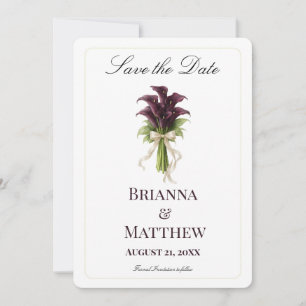 Burgundy Calla Lily Wedding Bouquet Ivory Ribbon Save The Date