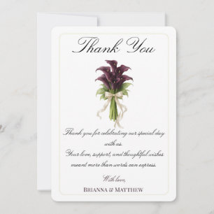 Burgundy Calla Lily Wedding Bouquet Ivory Ribbon  Thank You Card