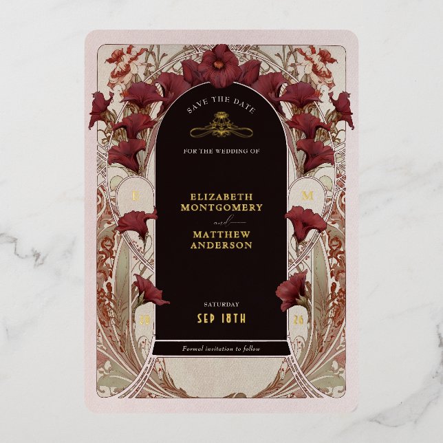 Burgundy Calla Lily Wedding Save The Date (Front)