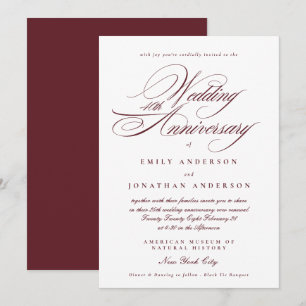 Burgundy Calligraphy 40th Wedding Anniversary Invitation