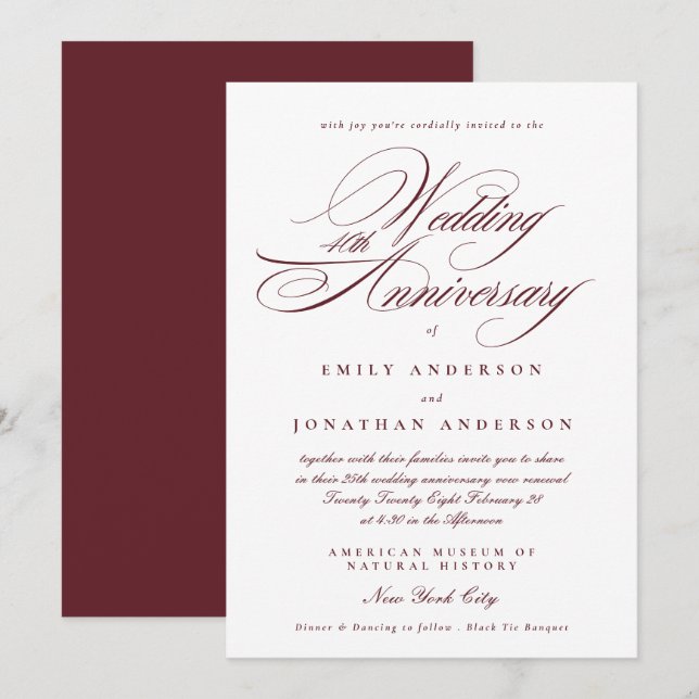 Burgundy Calligraphy 40th Wedding Anniversary Invitation (Front/Back)