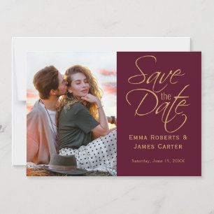 Burgundy Calligraphy Save the Date Magnet