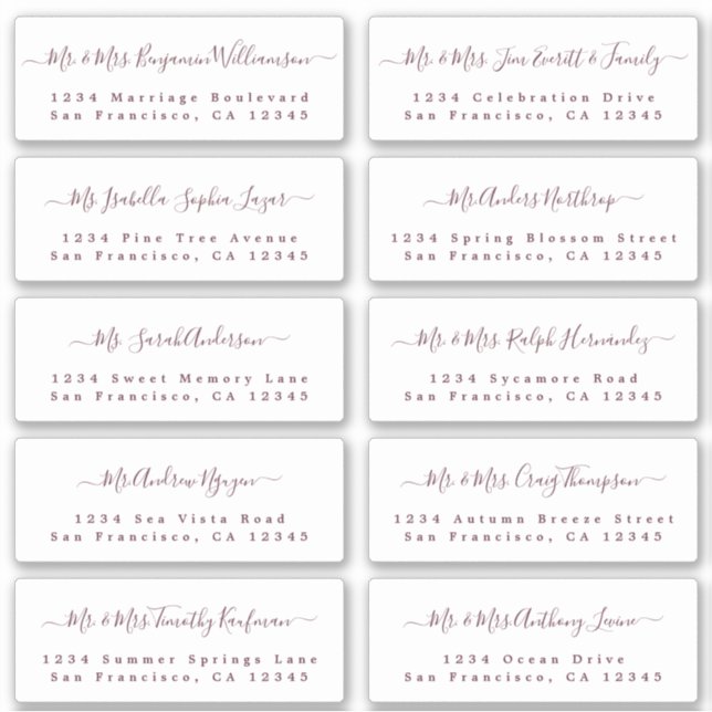 Burgundy Calligraphy Wedding Guest Address Labels (Front)