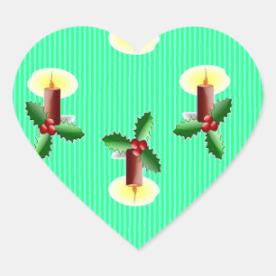 Burgundy candle with Xmas holly Heart Sticker