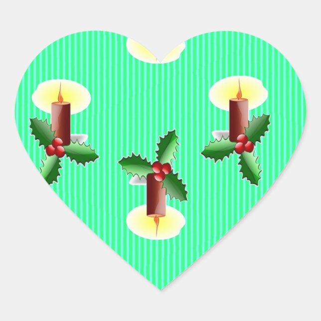 Burgundy candle with Xmas holly Heart Sticker (Front)