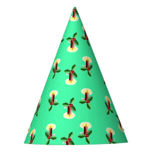 Burgundy candle with Xmas holly Party Hat