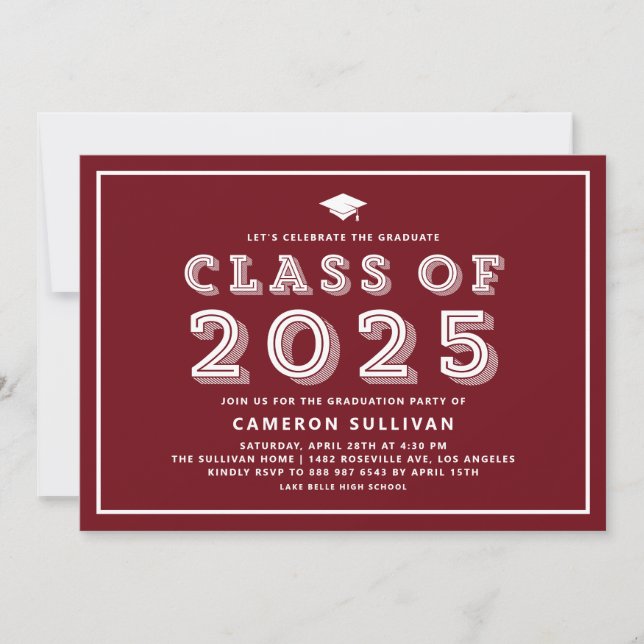 Burgundy Cap Class of 2024 Retro Graduation Invitation (Front)