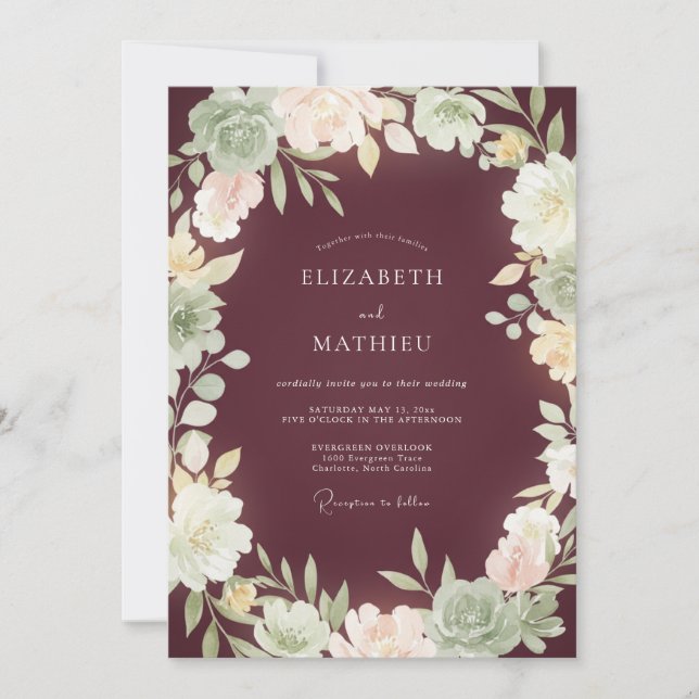Burgundy Captivating Autumn Wedding Invitation (Front)