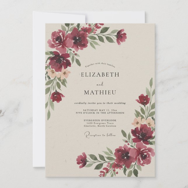 Burgundy Captivating Autumnal Wedding Invitation (Front)