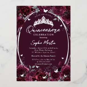 Burgundy Captivating Floral Butterfly Quinceanera
