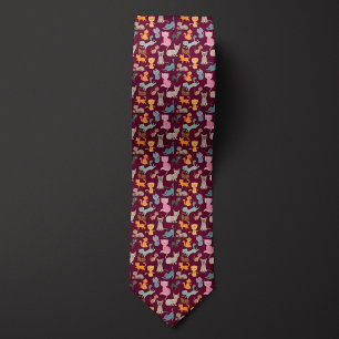 Burgundy Cartoon Cats Montage Tie