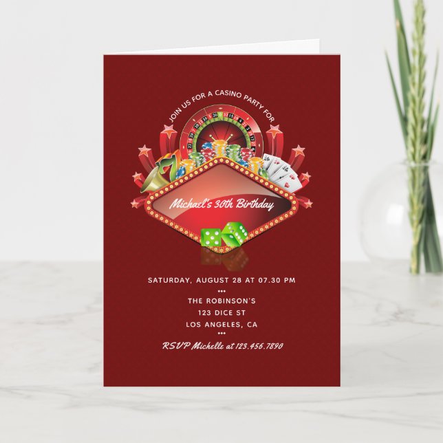 Burgundy Casino Birthday Party Invitation (Front)