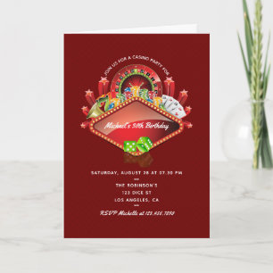 Burgundy Casino Birthday Party Invitation