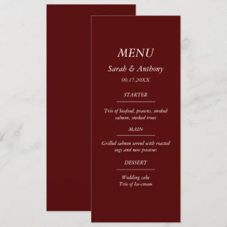 Burgundy Casual Minimalist Elegant Wedding Food  Menu