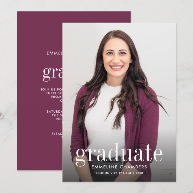 Burgundy | Casual Photo Graduation Party Invitation (Front/Back)