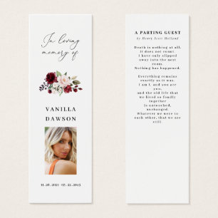 Burgundy Celebration Of Life Bookmark 