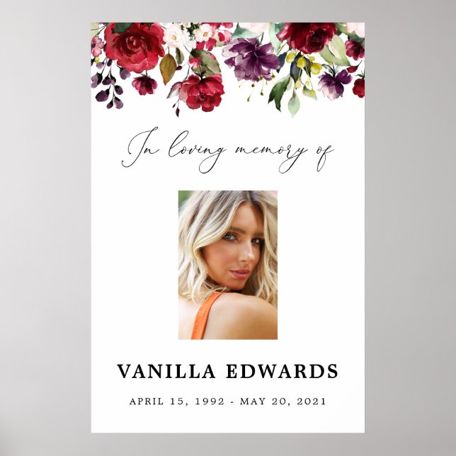 Burgundy Celebration Of Life Sign, Photo Sign (Front)