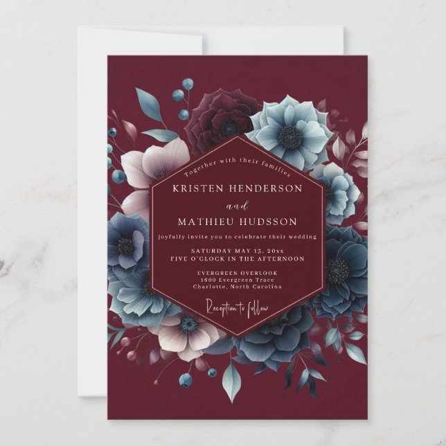 Burgundy Celestial Bloom Wedding Invitation (Front)