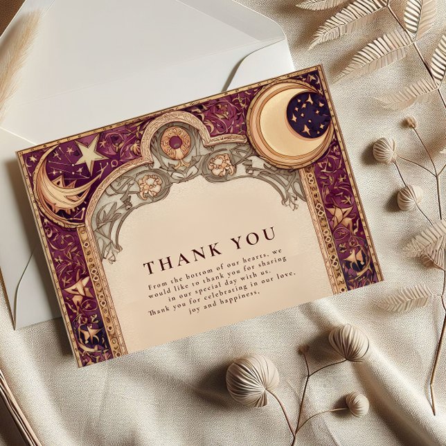 Burgundy Celestial Moon Wedding Thank You Card (Creator Uploaded)