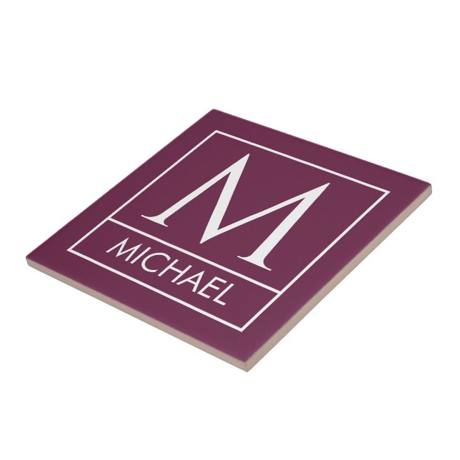 Burgundy Ceramic Tile with Custom Initial & Name (Side)