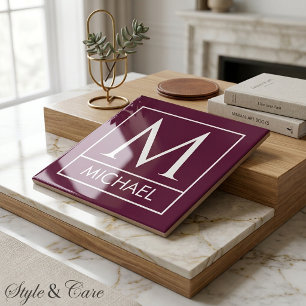 Burgundy Ceramic Tile with Custom Initial & Name