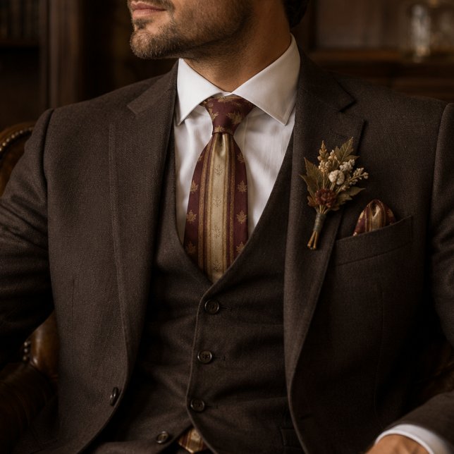 Burgundy & Champagne Autumn Leaf Regency Tie (Creator Uploaded)