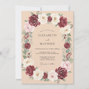 Burgundy Champagne Bloom Wedding Invitation