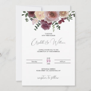 Burgundy &Champagne Boho Rustic Wedding Invitation
