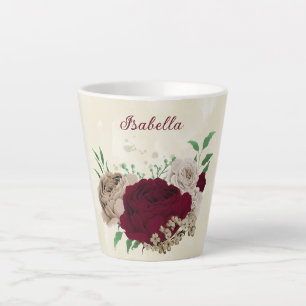 Burgundy champagne flowers latte mug