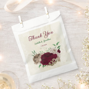 Burgundy champagne flowers wedding  favour bags