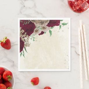 Burgundy champagne flowers wedding napkin