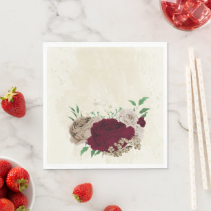 Burgundy champagne flowers wedding napkin