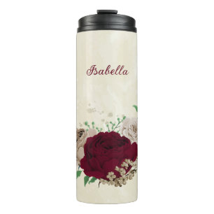 Burgundy champagne flowers wedding  thermal tumbler