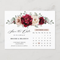 Burgundy Champagne Ivory  Calendar Save the Date