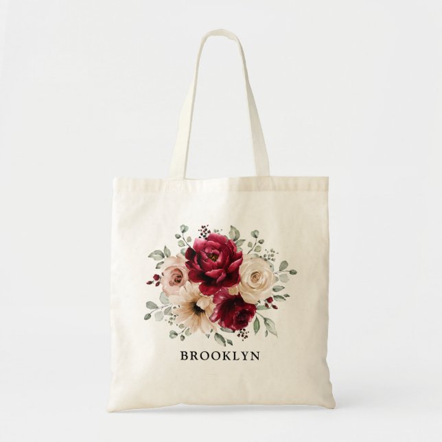 Burgundy Champagne Ivory Mauve Bridesmaid gift Tote Bag (Front)
