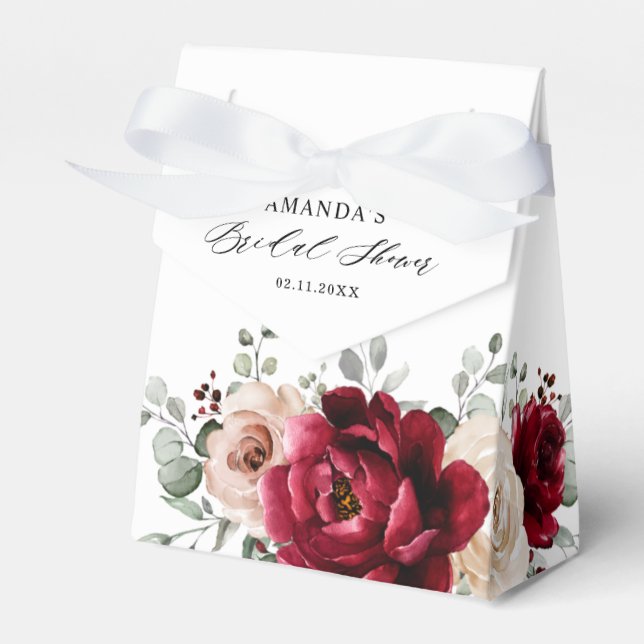 Burgundy Champagne Ivory Mauve Rose Bridal Shower Favour Box (Front Side)