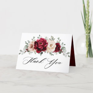 Burgundy Champagne Ivory Mauve Rose Bridal Shower Thank You Card