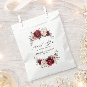 Burgundy Champagne Ivory Mauve Rose Floral Wedding Favour Bags