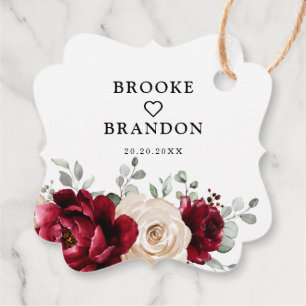 Burgundy Champagne Ivory Mauve Rose Floral Wedding Favour Tags