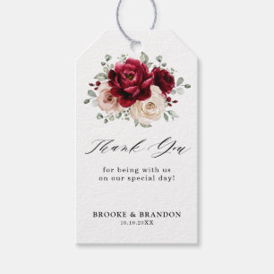 Burgundy Champagne Ivory Mauve Rose Floral Wedding Gift Tags
