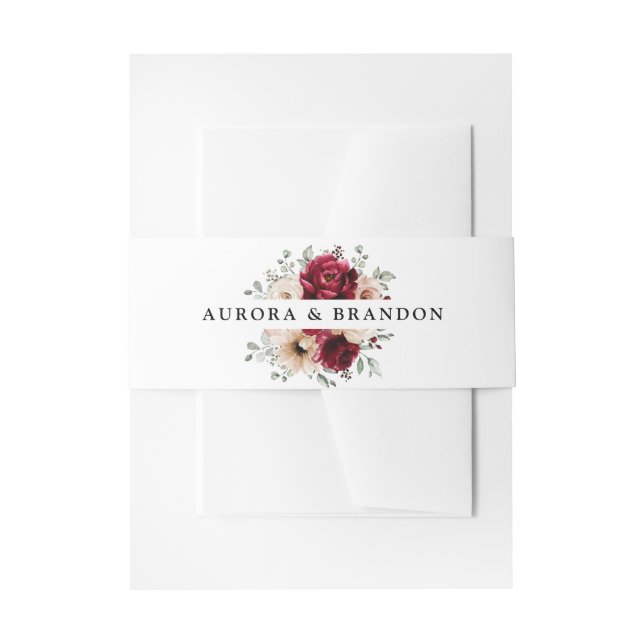 Burgundy Champagne Ivory Mauve Rose Floral Wedding Invitation Belly Band (Front Example)