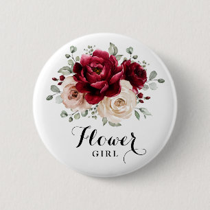 Burgundy Champagne Ivory Mauve Rose Flower girl 6 Cm Round Badge