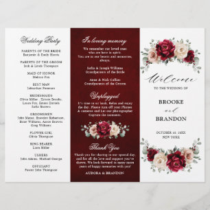 Burgundy Champagne Ivory Mauve Wedding Program