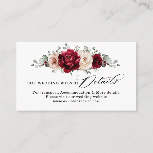 Burgundy Champagne Ivory Mauve Wedding Website Enclosure Card (Front)
